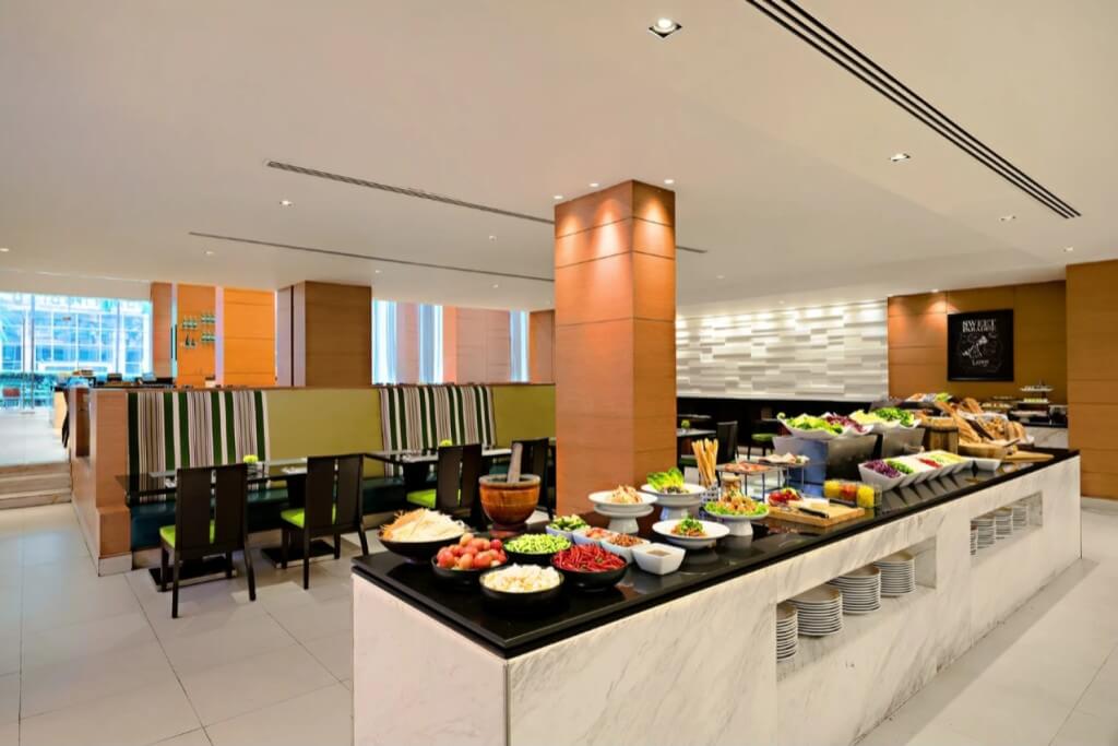 Breakfast buffet cold cuts and salad station at Courtyard Bangkok