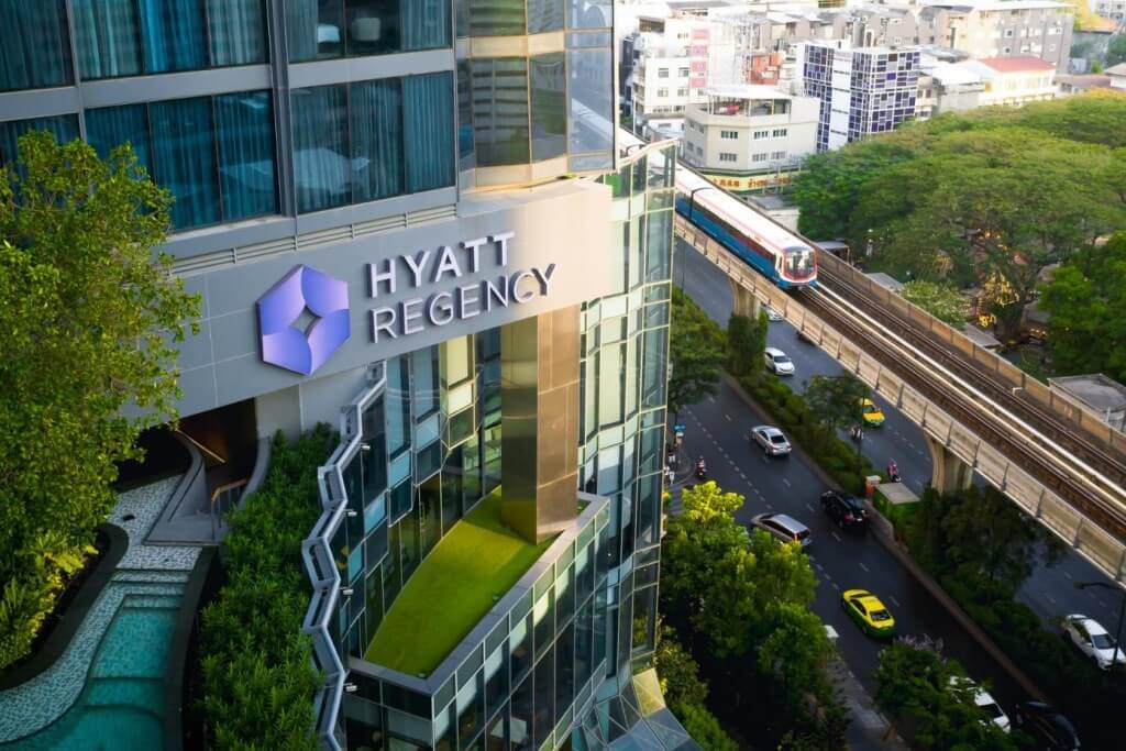 The Hyatt Regency Bangkok Sukhumvit has a really modern and impressive look from the outside.