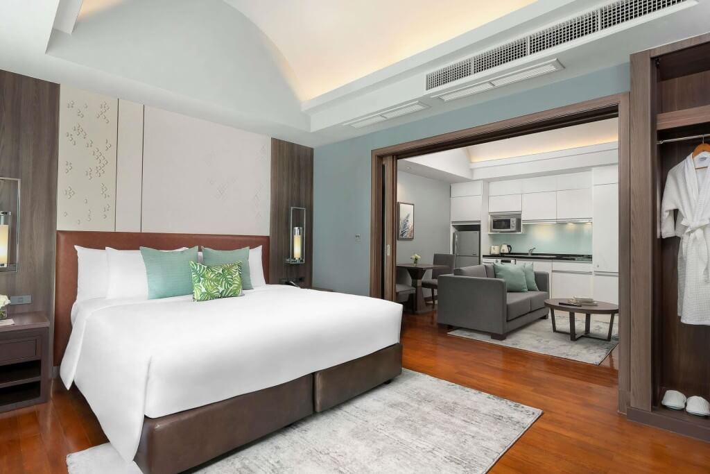 Comfortable king bed bedroom at Novotel Living Bangkok Sukhumvit Legacy