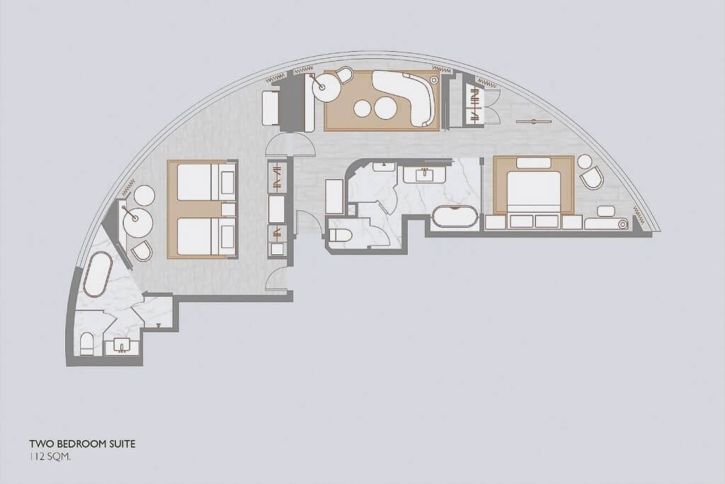 Floor plan of the Two-Bedroom Suite at InterContinental Bangkok, connecting a Double Room and a large suite.