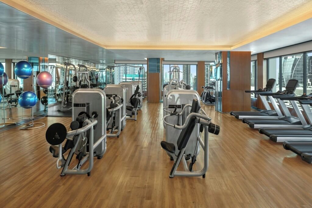 Weight training equipment at Renaissance Bangkok Ratchaprasong Hotel Bangkok Thailand