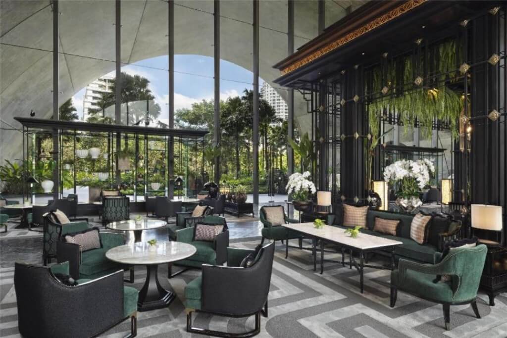 Spacious lobby seating area at Sindhorn Kempinski Hotel Bangkok