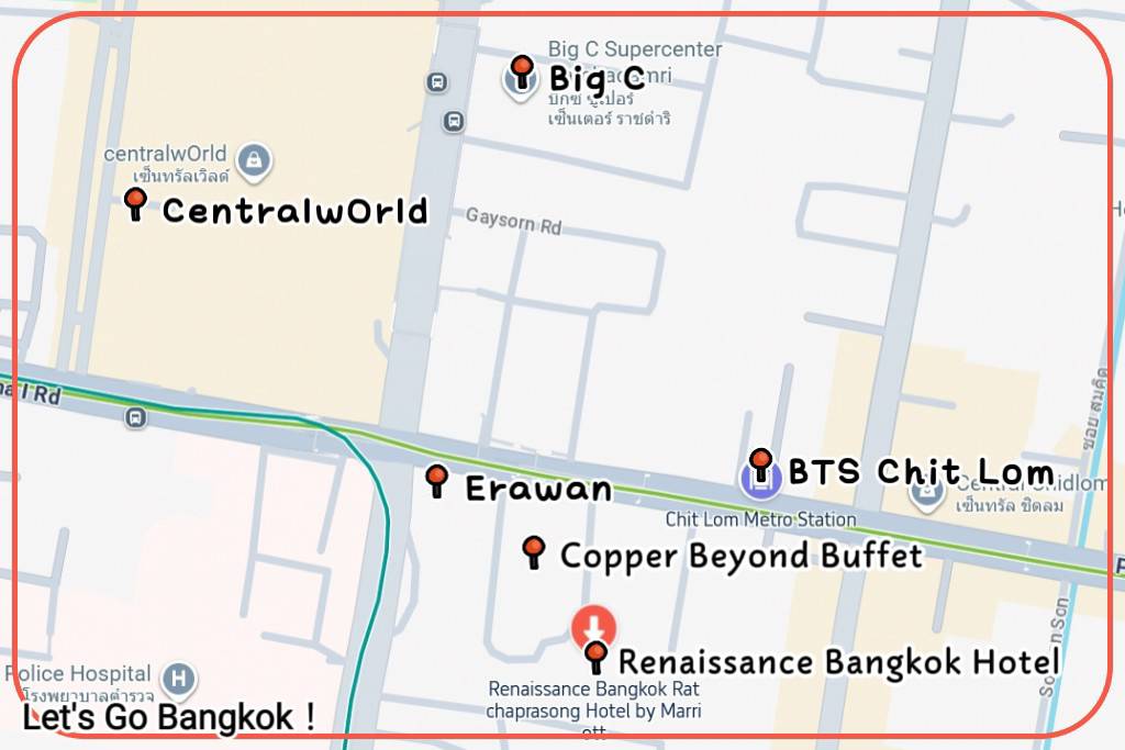 Renaissance Bangkok Hotel Ratchaprasong location map walking distance to BTS Chit Lom station
