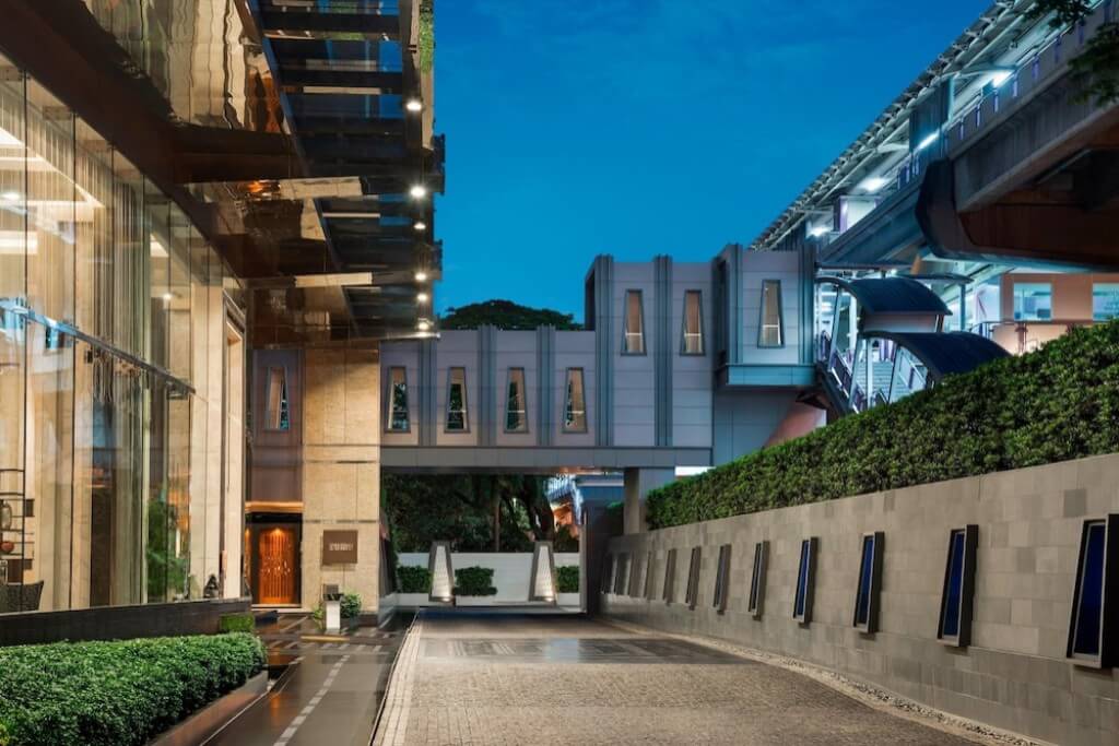 covered skywalk directly connecting The St. Regis Bangkok to BTS Ratchadamri station