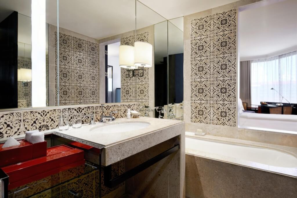 Traditional Thai ceramic tiles in bathroom at Grand Hyatt Erawan Bangkok