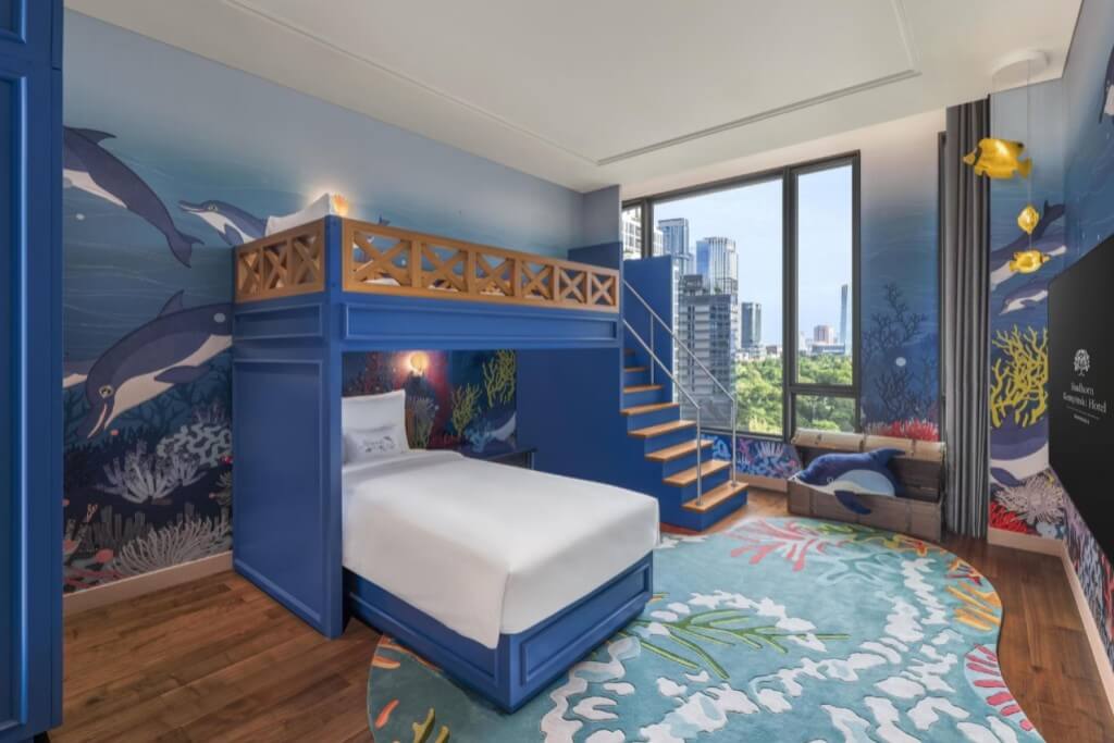 Ocean themed kids suite with bunk bed at Sindhorn Kempinski Hotel Bangkok