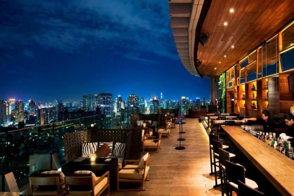 Bangkok Marriott Hotel Sukhumvit rooftop restaurant with stunning Bangkok night view