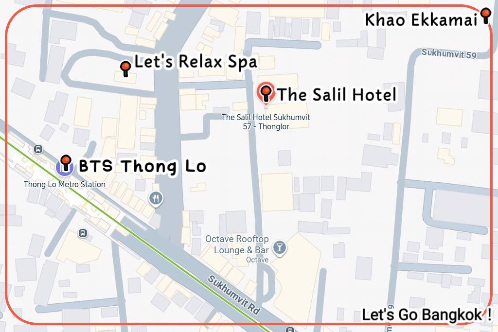 Location map showing The Salil Hotel Sukhumvit 57 walking distance to BTS Thong Lo station