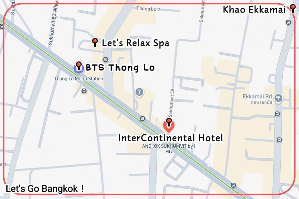 Map showing Intercontinental Bangkok Sukhumvit location and walking distance to BTS Thong Lo station