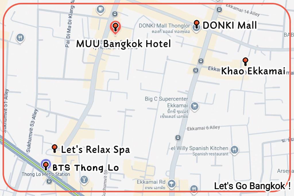 MUU Bangkok Hotel location map showing walking distance to BTS Thong Lo station