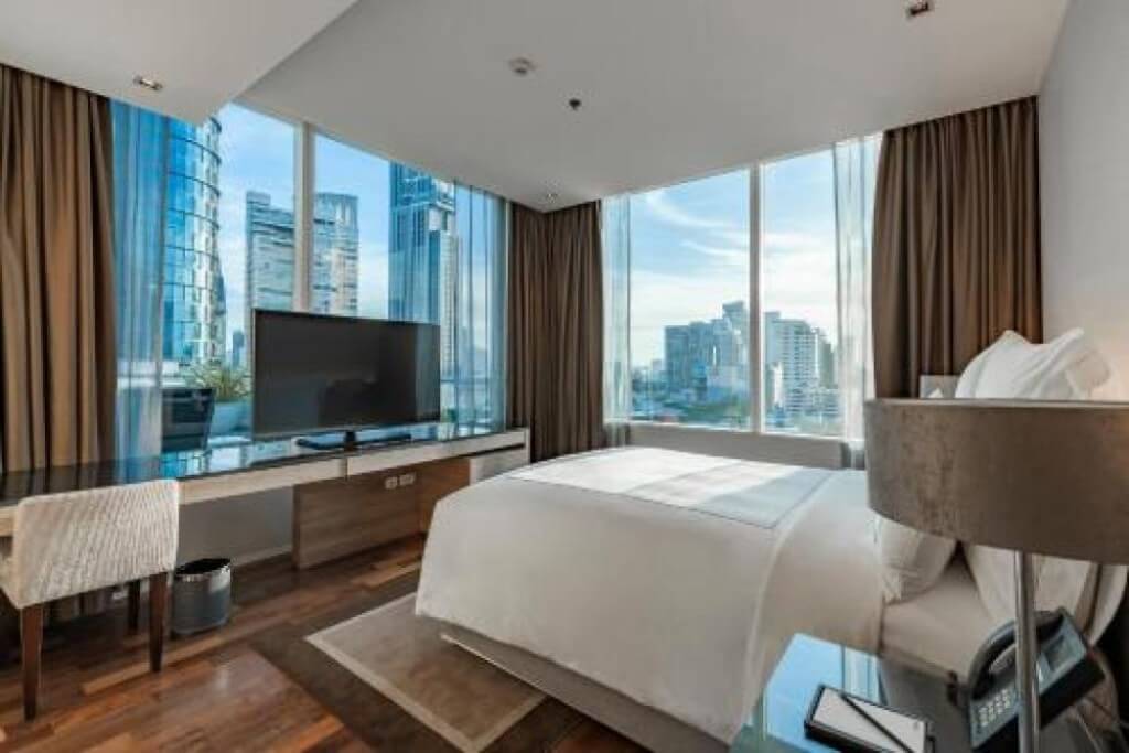 High floor room with large windows and great view at MUU Bangkok Hotel