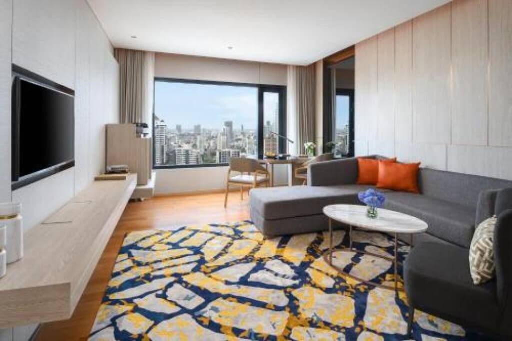Cozy living room in suite at Hotel Nikko Bangkok
