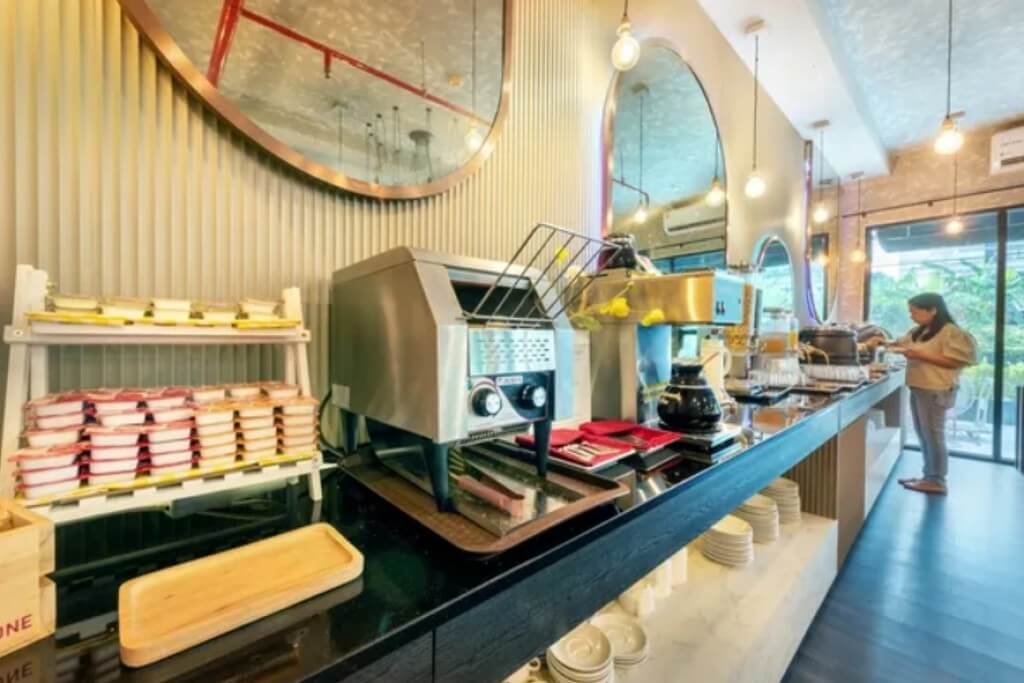 breakfast buffet spread at Qiu Hotel Sukhumvit Bangkok