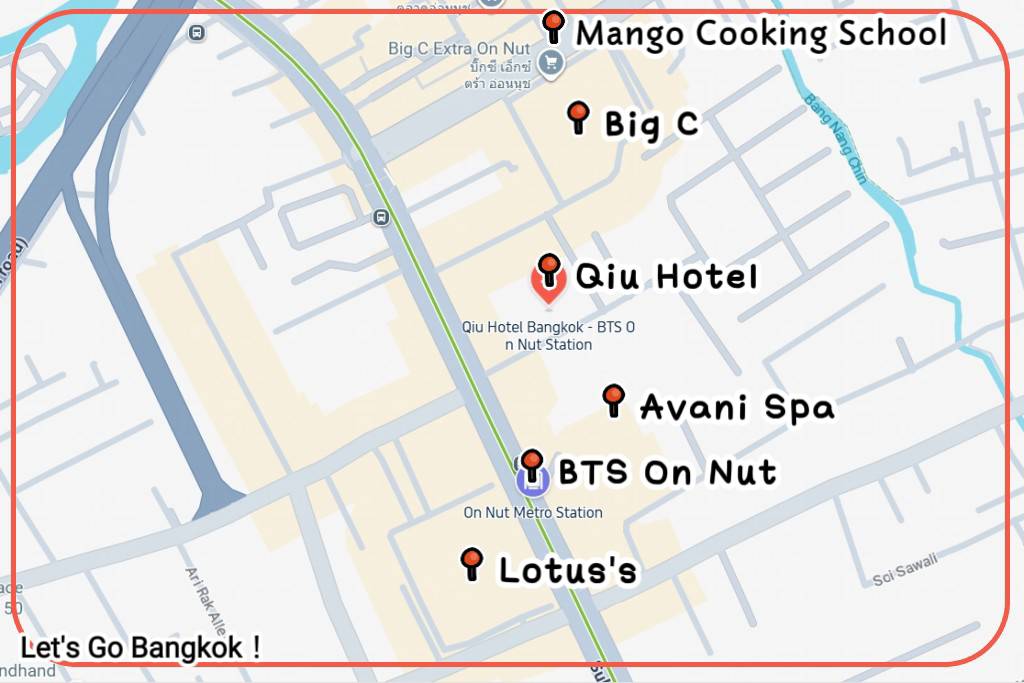 Qiu Hotel Sukhumvit Bangkok location map near BTS On Nut station