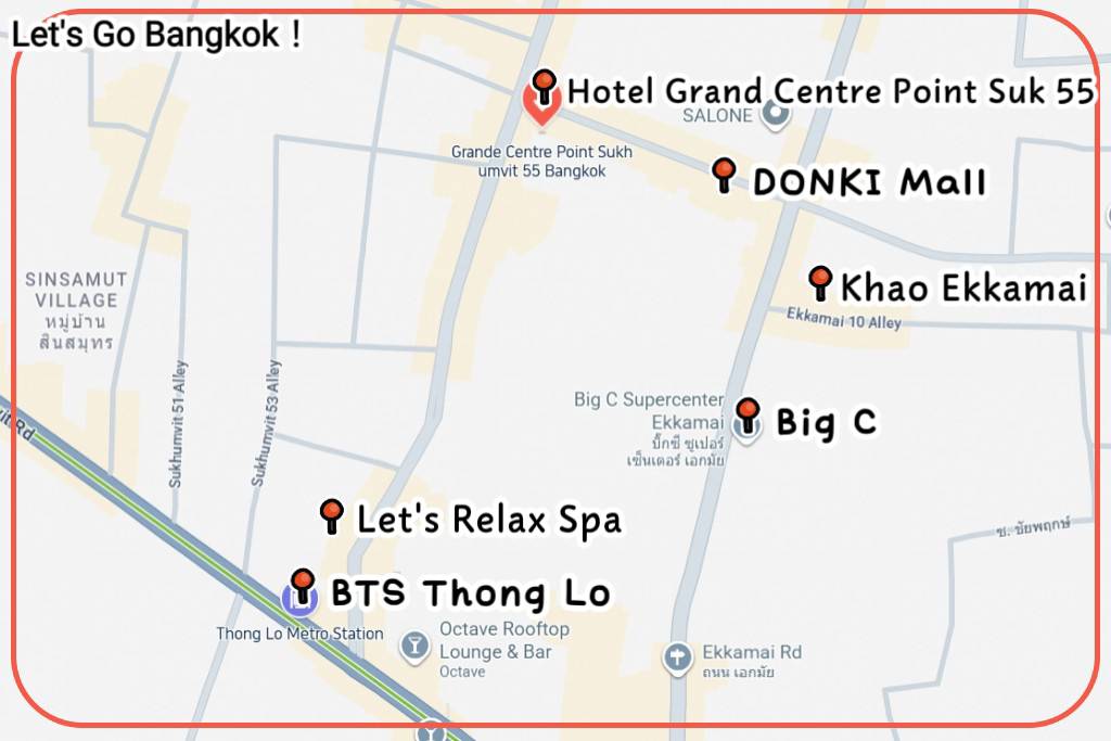 Location map of Grande Centre Point Sukhumvit 55 near BTS Thong Lo station Bangkok