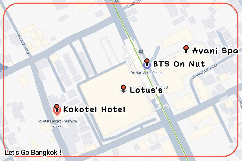 Kokotel Bangkok Sukhumvit 50 location map showing walking route to BTS On Nut station