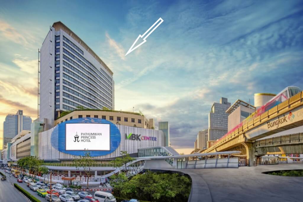 Pathumwan Princess Hotel exterior night view with modern architecture