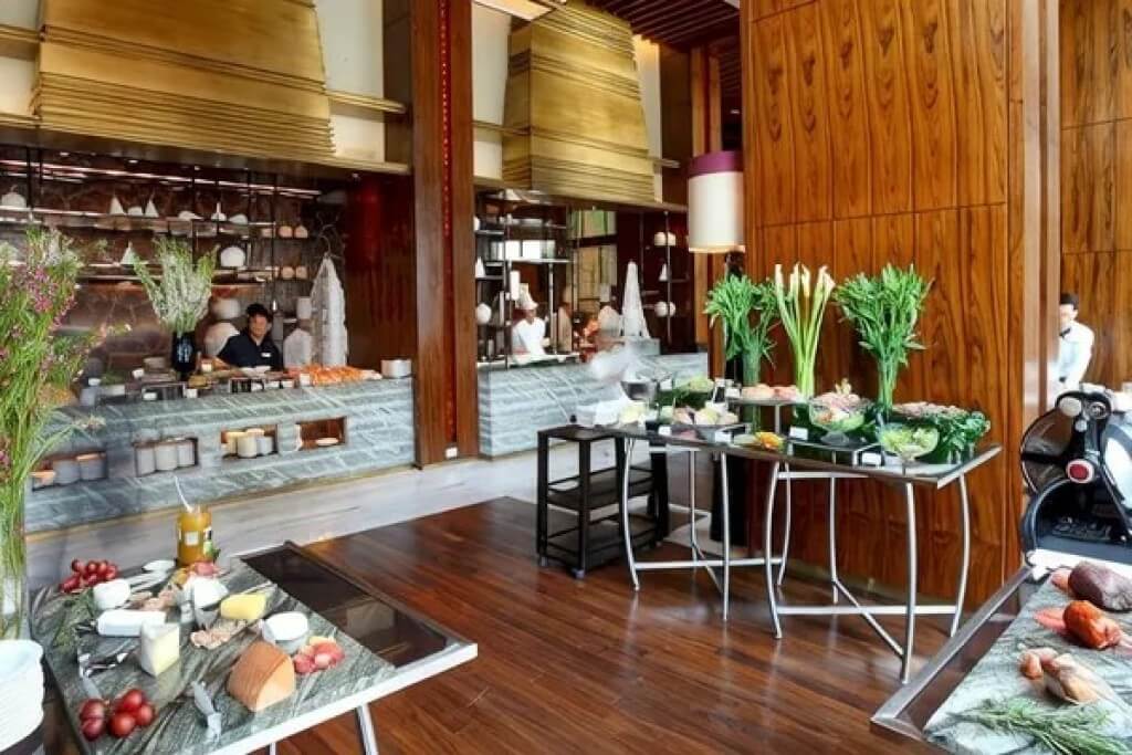 Siam Kempinski Hotel Bangkok breakfast buffet station with wide variety of food options