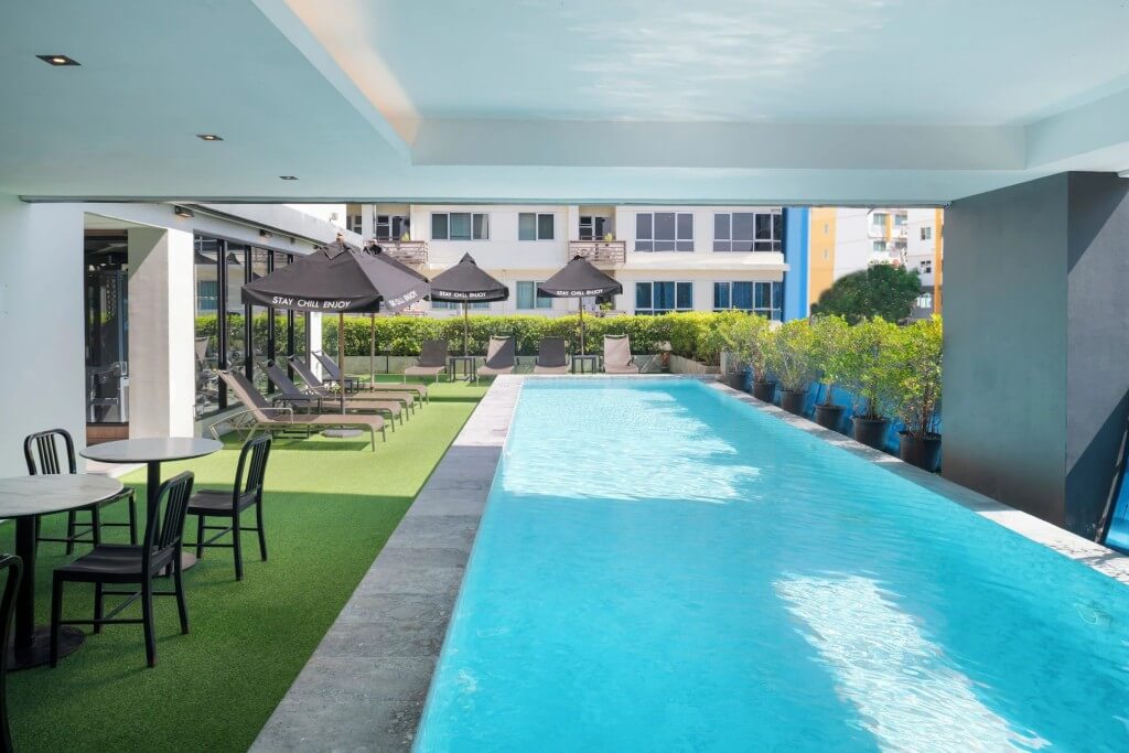 Cross Vibe Bangkok Sukhumvit semi-outdoor swimming pool shaded area