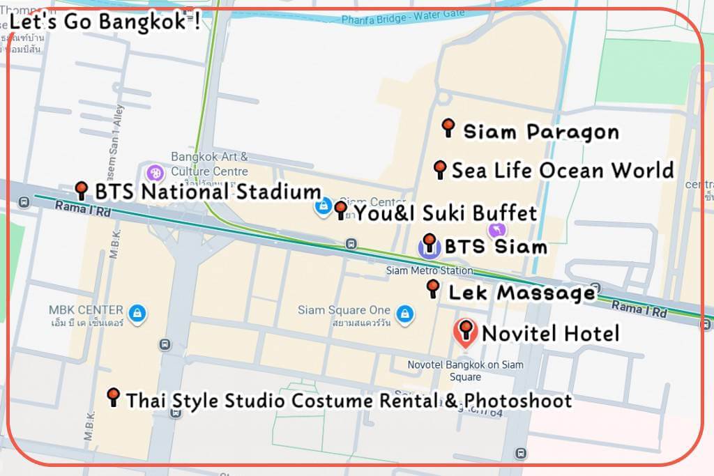 Novotel Bangkok Siam Square location map near BTS Siam station