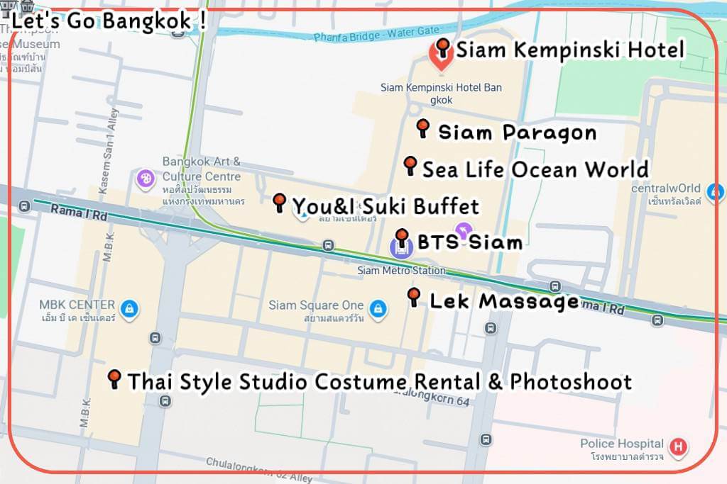 Siam Kempinski Hotel Bangkok location map with BTS Siam station and Siam Paragon connection