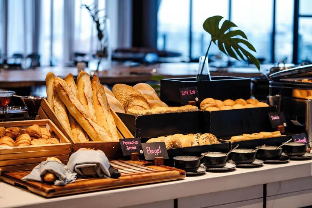 Avani Sukhumvit Bangkok breakfast bread station with bagels, croissants and toast