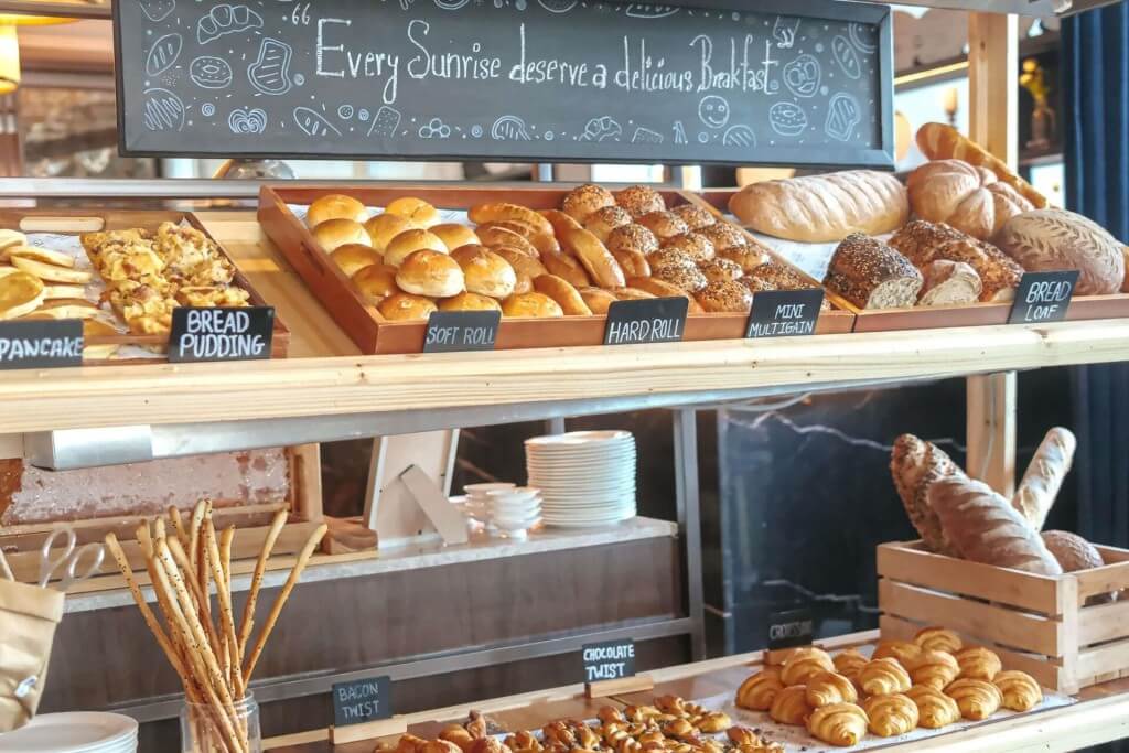 VIE Hotel Bangkok breakfast buffet bread and pastry selection