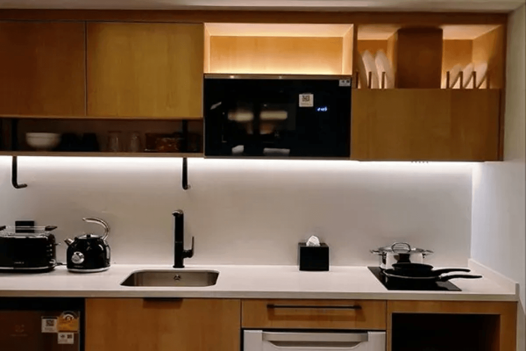 Kitchen in loft suite at Sacha Thonglor