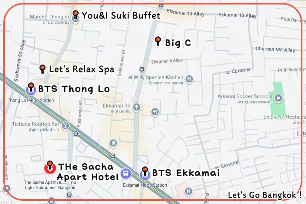 Sacha Thonglor map showing route to BTS Thong Lor