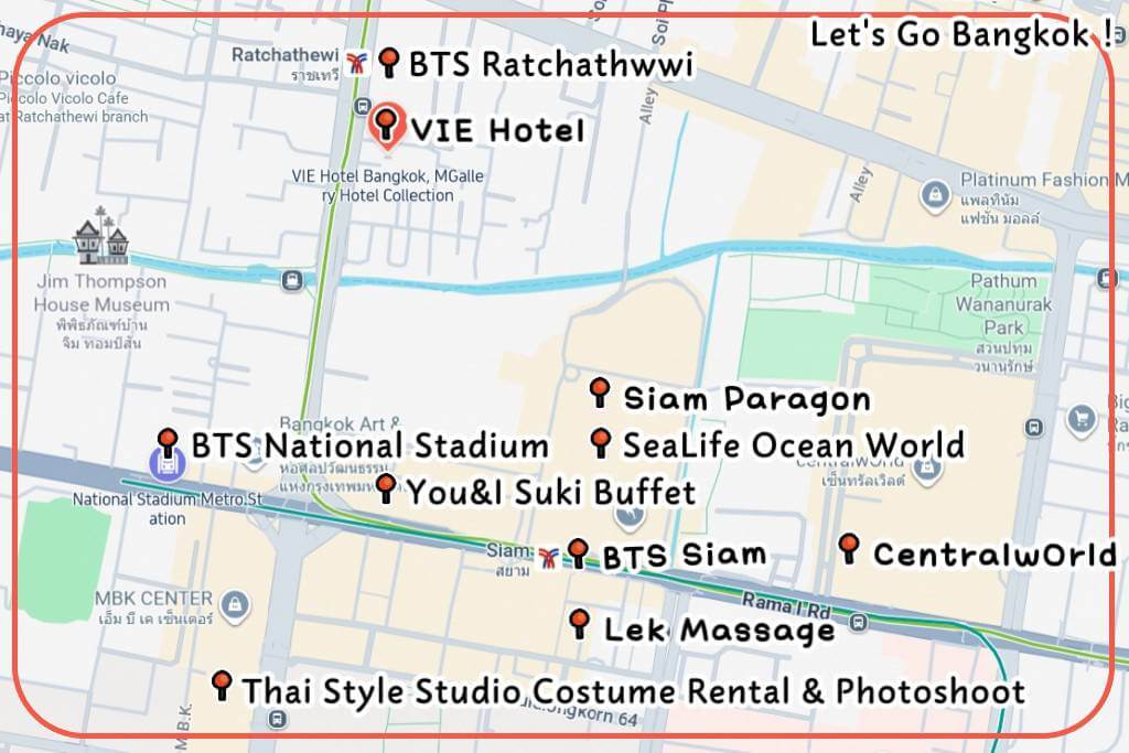 VIE Hotel Bangkok location map showing proximity to BTS Ratchathewi Station