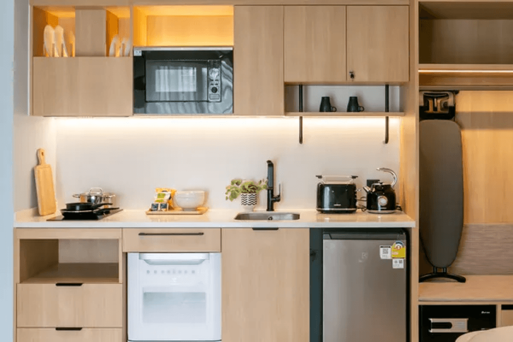 Kitchen inside double suite at Sacha Thonglor